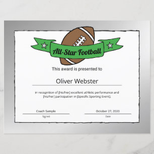 Certificado de futebol para jogador de futebol All