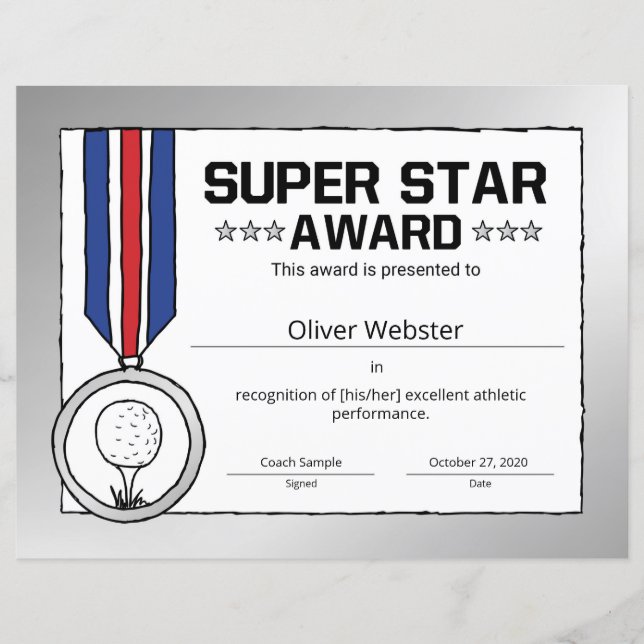 Certificado de Golf para Jogador de Golfe Super St (Frente)