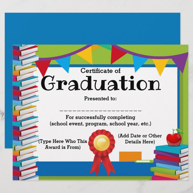 Certificado de Graduação de Crianças Personalizáve (Frente/Verso)