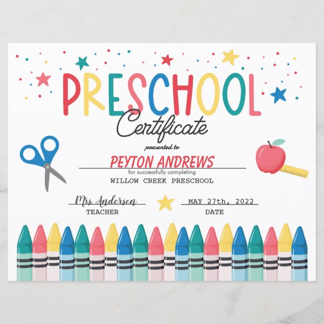 Certificado de graduação pré-escolar (Frente)