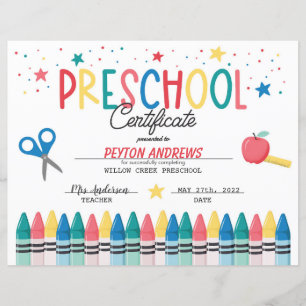 Certificado de graduação pré-escolar