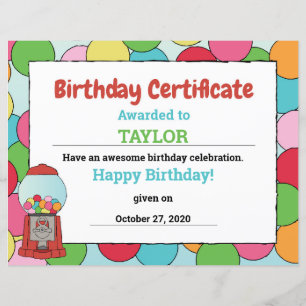 Certificado de Gumball do Partido do Tema Birthday