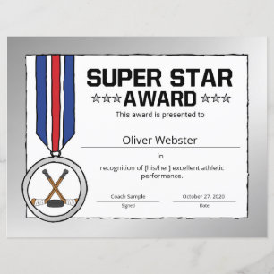 Certificado de Hóquei em Prêmio do Super Star Hock