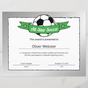 Certificado de Jogador de Futebol All-Star