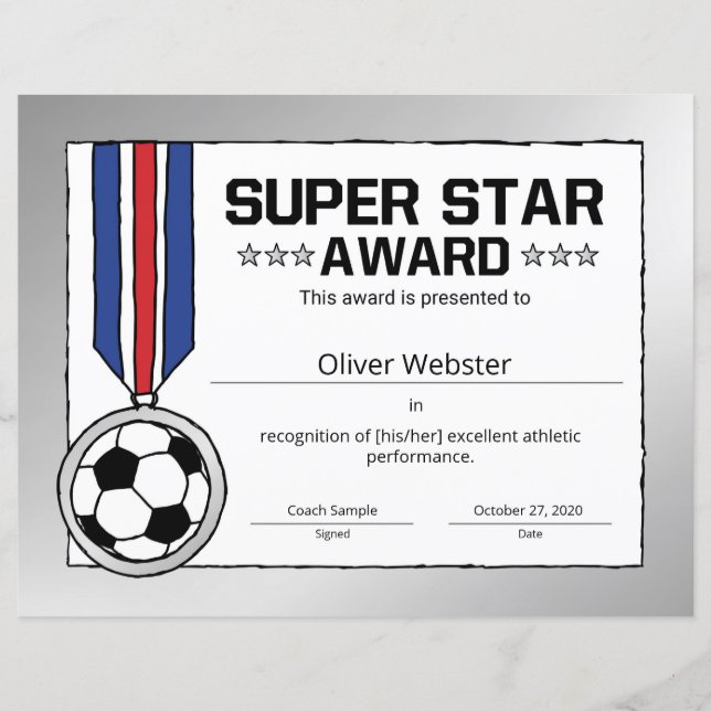 Certificado de Jogador de Futebol Super Star (Frente)