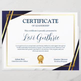 Certificado de Liderança Moderna Azul-Marinho e Do