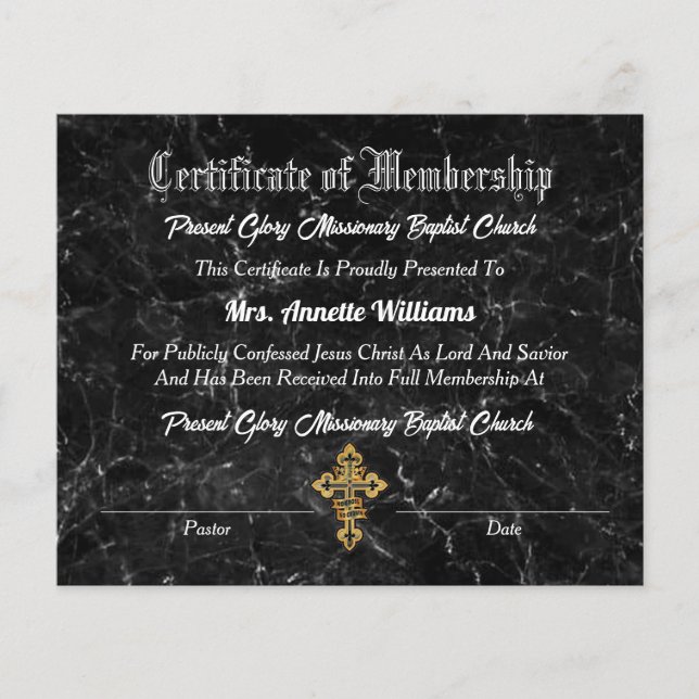 Certificado de Membro da Igreja (Frente)