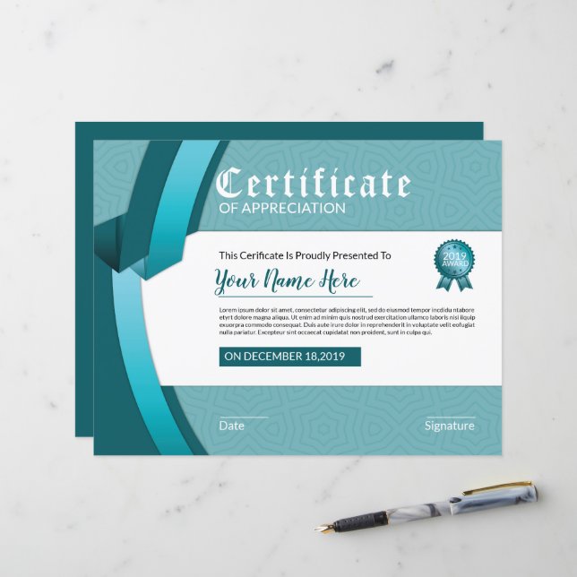 Certificado de Modelo de Apreciação (Frente/Verso In Situ)