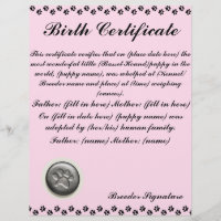 Certificado de Nascimento da Puppy
