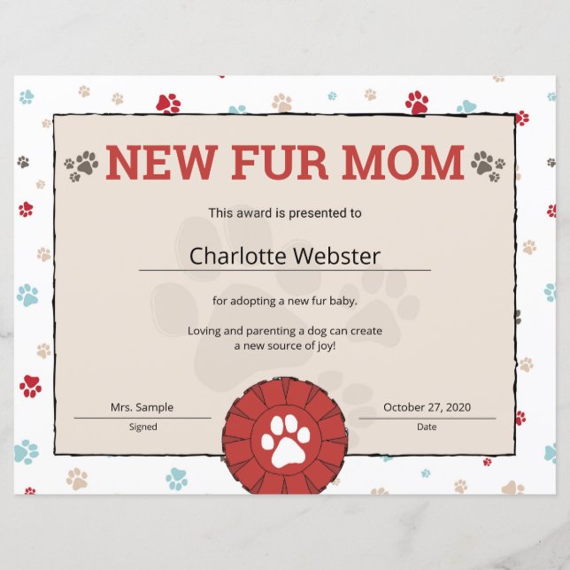 Certificado de Nascimento de Cachorrinho para Novo (Frente)