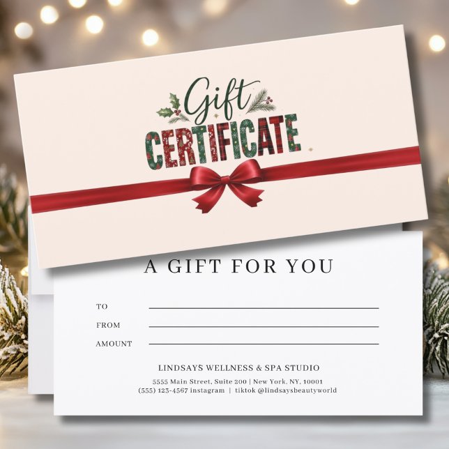 Certificado de Negócios com Laço de Natal Festivo  (Festive Christmas Bow Script Business Certificate)