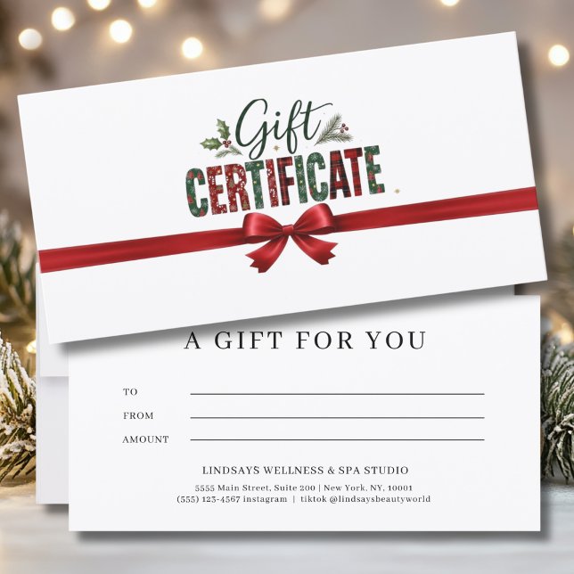 Certificado de Negócios com Laço de Natal Festivo  (Festive Christmas Bow Script Business Certificate)