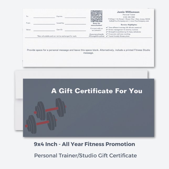 Certificado de Oferta de Bem-Estar Branco de Cinza (9x4 Inch, All Year Minimal Grey White Wellness Gift Certificate)