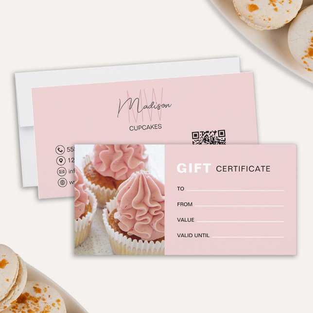 Certificado de Oferta de Oferta de Foto QR para Mo (Bakery Monogram Photo QR Business Gift Certificate
)