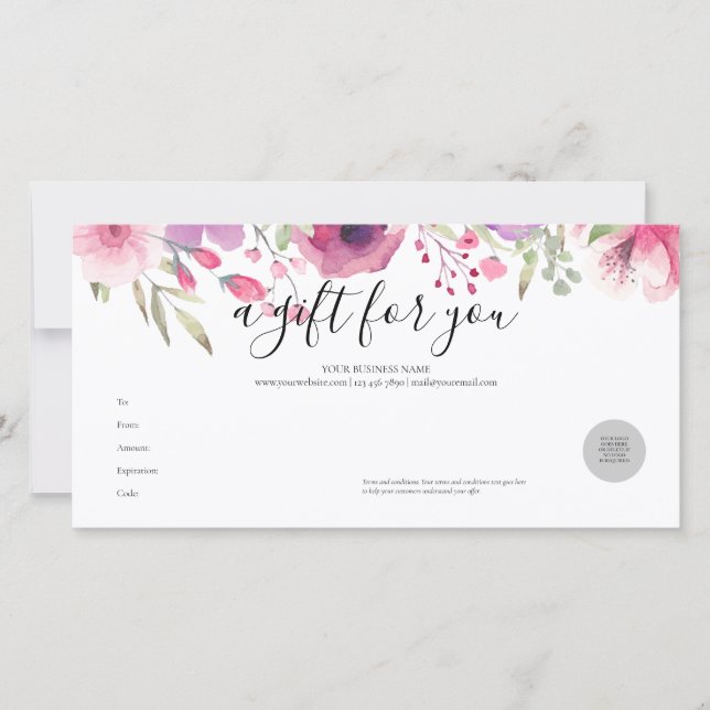 Certificado de Oferta de Rosas de Aquarela (Frente)