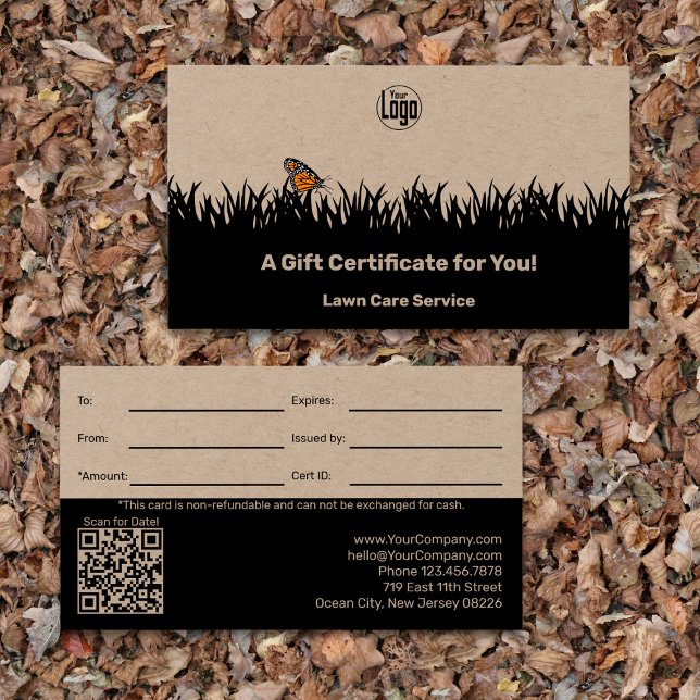 Certificado de oferta de serviço de manutenção de  (Garden Maintenance Service Gift Certificate - Khaki & Black)