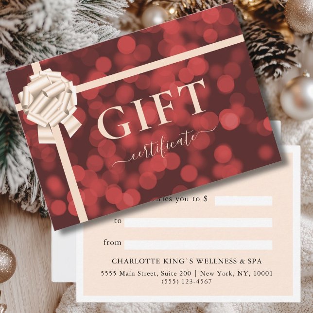 CERTIFICADO DE OFERTA EMPRESARIAL | Fita | Vermelh (BUSINESS GIFT CERTIFICATE | Ribbon | Red Glitter)