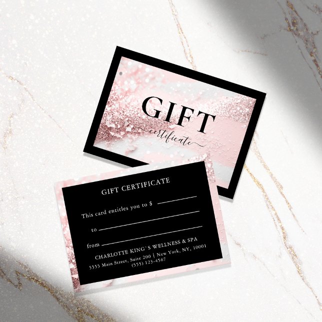 CERTIFICADO DE OFERTA EMPRESARIAL | GLITTER | (PERSONALIZED BUSINESS GIFT CERTIFICATE | modern, glitter & black. Perfect for small business, makeup)