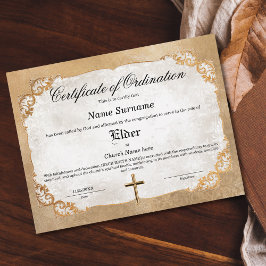 Certificado de Ordenação da Igreja Elder