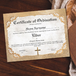 Certificado de Ordenação da Igreja Elder