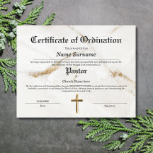 Certificado de Ordenação do Pastor Church