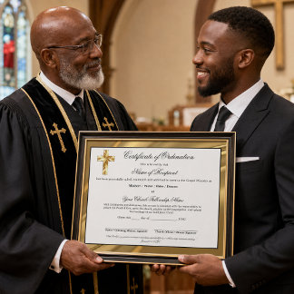 Certificado de Ordenação Elegante em Dourado para