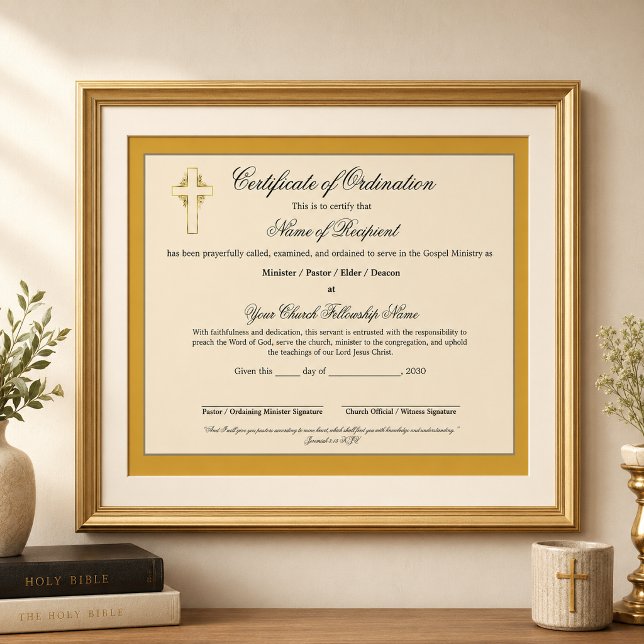 Certificado de Ordenação Elegante em Dourado para  (Criador carregado)