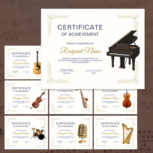 Certificado de Premiação do Curso de Música Quadro (Classy Frame Music Course Piano Award Certificate)