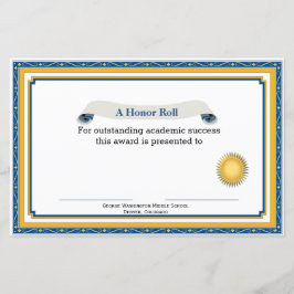 Certificado de Prêmio Acadêmico Azul e Amarelo