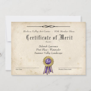 CERTIFICADO DE PRÊMIO DE ARTE PARA MOSTRAÇÕES