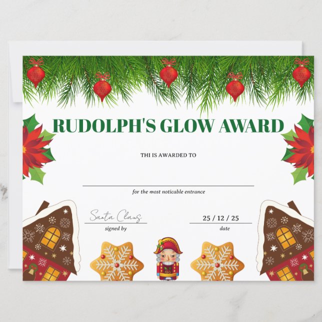 Certificado de Prêmio de Natal Brilho do Rudolph (Frente)