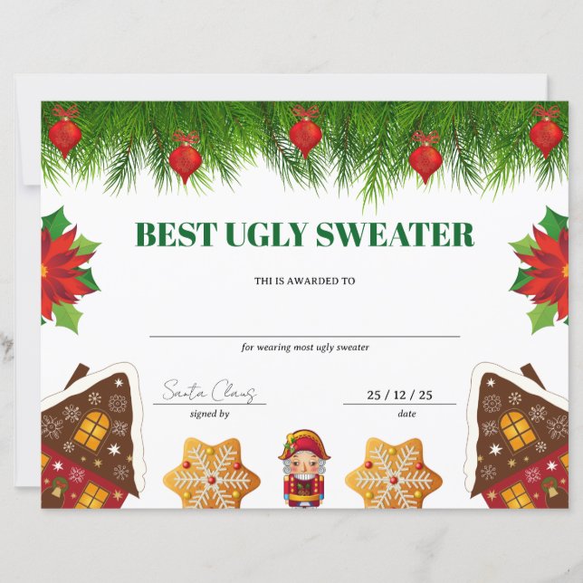 Certificado de Prêmio de Natal do Melhor Suéter Fe (Frente)