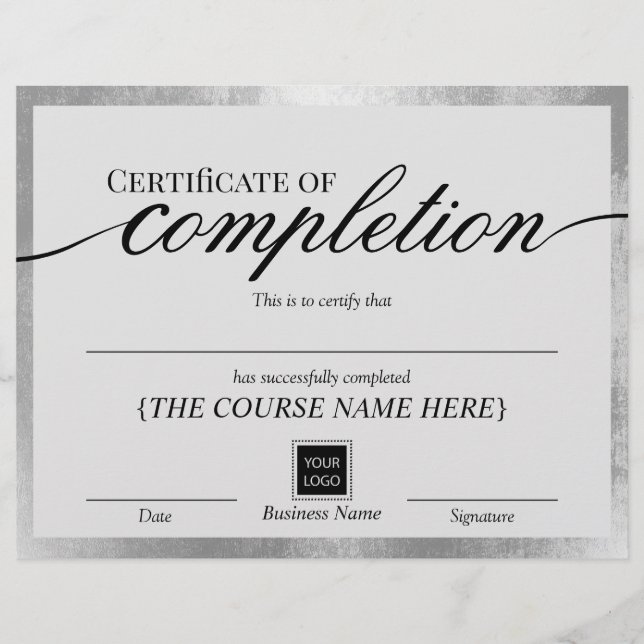 Certificado de Prêmio de Quadro Silver de Conclusã (Frente)