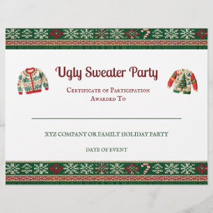Certificado de Prêmio do Suéter Feio da Festa