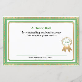 Certificado de Prêmio escolar verde e Dourado