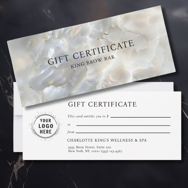 CERTIFICADO DE PRESENÇA DO LOGOTIPO DE SALÃO DE PR (MARBEL WHITE-SILVER SALON LOGO GIFT CERTIFICATE with your name, data & your ownn logo)