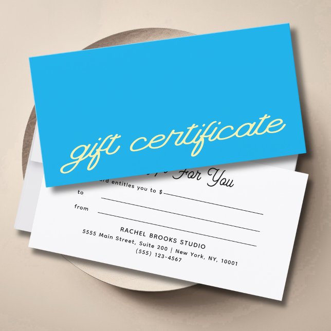 Certificado de Presente Azul de Roteiro Moderno (Modern Script Blue Gift Certificate)
