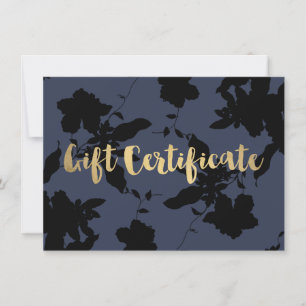 Certificado de Presente Azul de Texto Dourado Flor