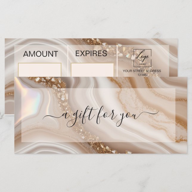 Certificado de Presente Bege Aquarela Dourado (Frente/Verso)
