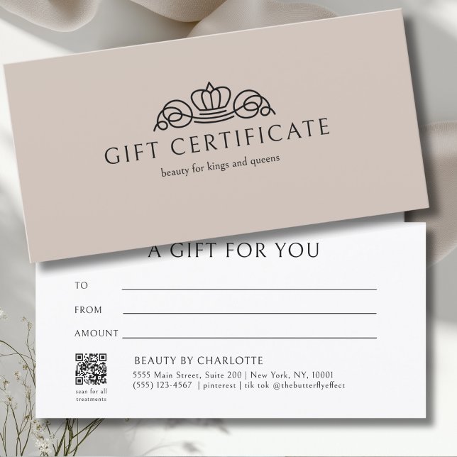 Certificado de Presente Bege Claro Salon Elegant C (Elegant Crown Salon Light Brown Gift Certificate)
