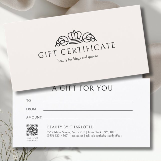 Certificado de Presente Bege Elegant Crown Salon (Elegant Crown Salon Beige Gift Certificate)