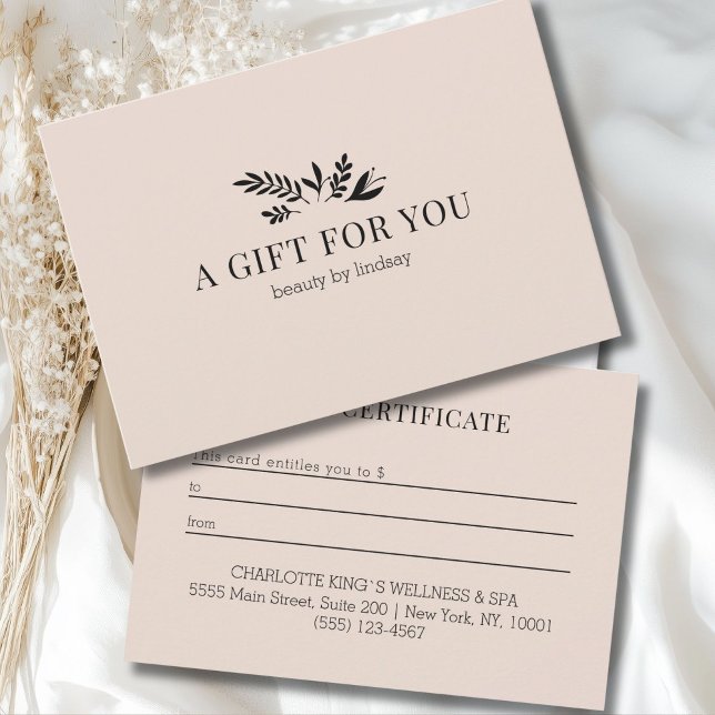 Certificado de Presente Botânico Bege Minimalista (Minimal Beige Botanical Business Gift Certificate)