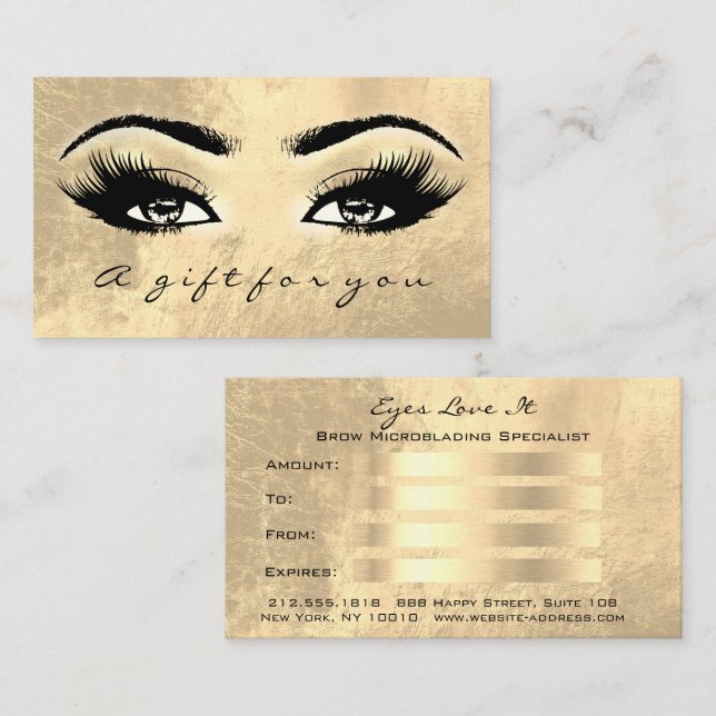 Certificado de Presente Brows Makeup Dourado Lashe (Frente/Verso)