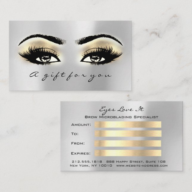 Certificado de Presente Brows Prata Lashes Dourado (Frente/Verso)