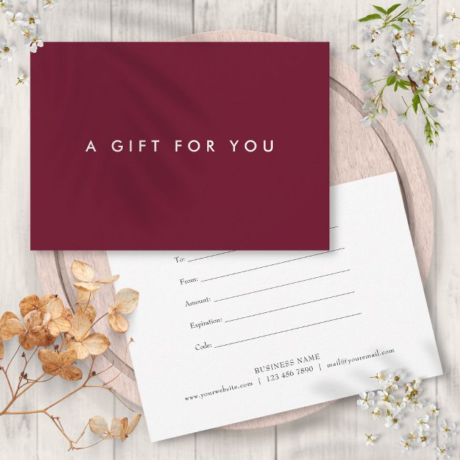 Certificado de Presente Burgundy Minimalista Ousad (Minimalist Bold Burgundy Gift Certificate)