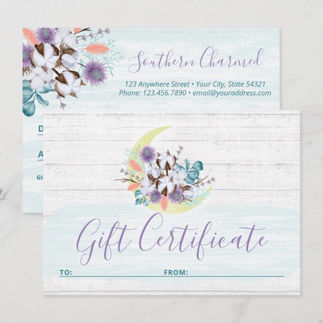 Certificado de Presente Cartão de Lua de Algodão F (Frente/Verso)