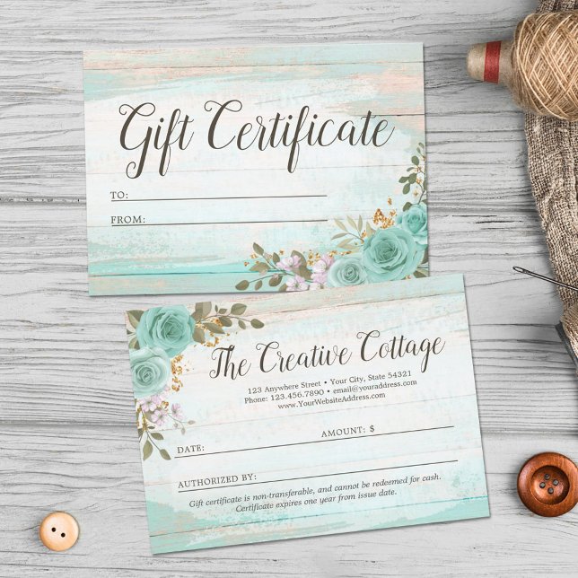 Certificado de Presente Cartão Floral Rustic Wood  (Criador carregado)