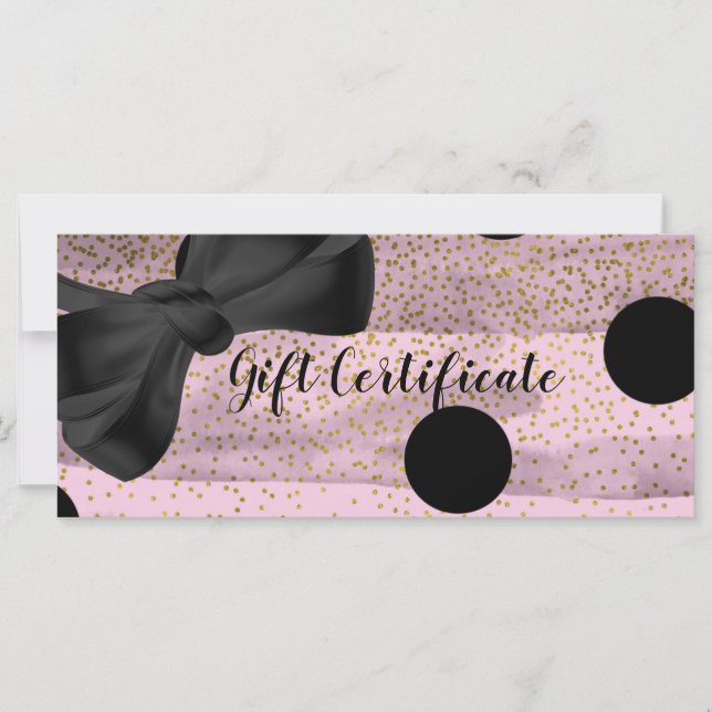 Certificado de Presente Chic Rosa e Dourado Preto  (Frente)