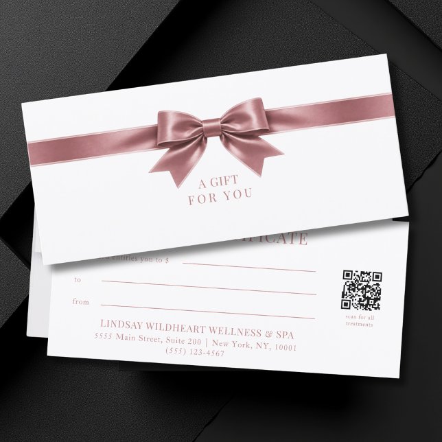 Certificado de Presente Código QR Arco Branco Eleg (Elegant White Dusty Rose Bow QR Code Gift Certificate)