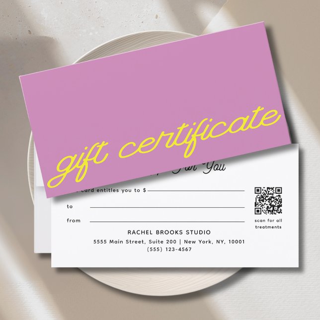 Certificado de Presente Código QR Rosa Mauve Rotei (Modern Script Mauve Pink QR Code Gift Certificate)